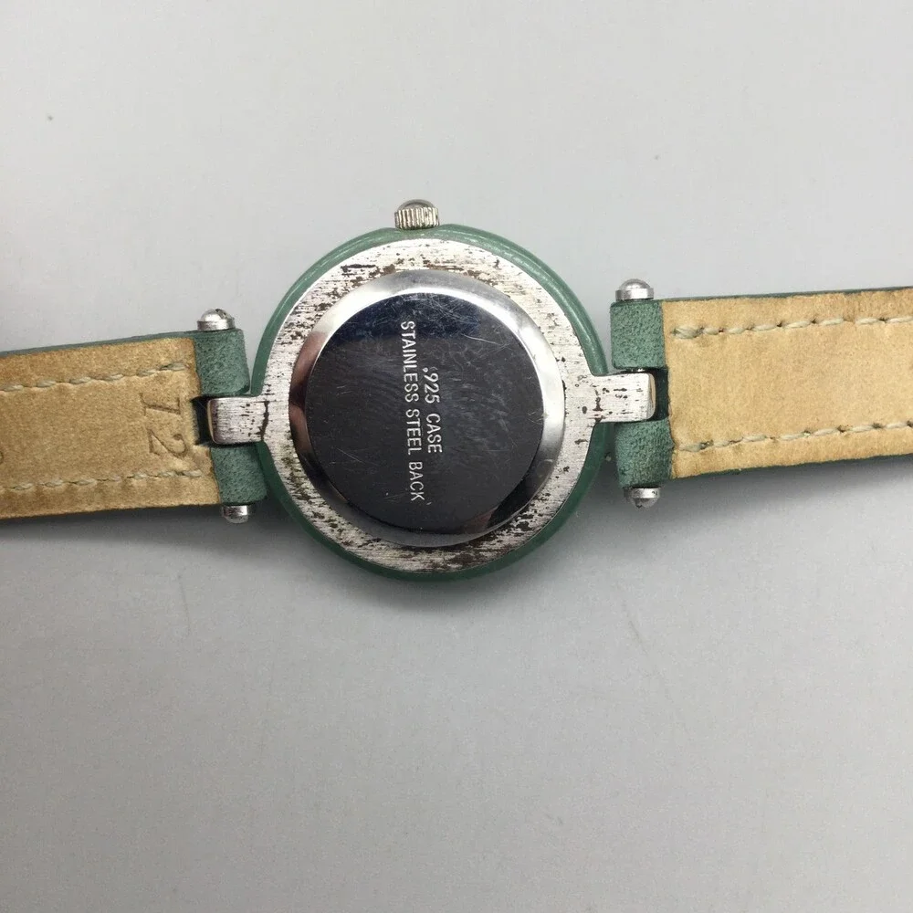 Womens Watch 24mm Green Dial Sterling 925 Case Green Leather Strap New Battery